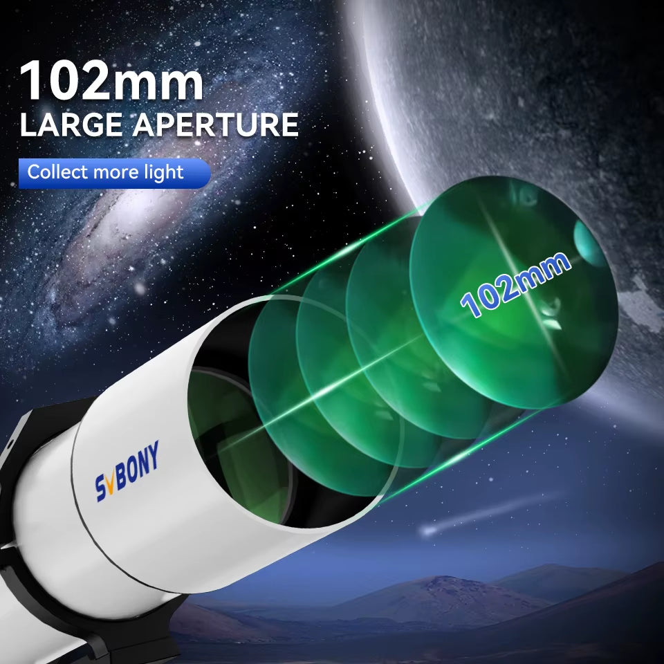 SV48P 102Mm Achromatic Telescope Refractor Astronomical Telescope Set for Deep Sky Photography Astronomical Observation